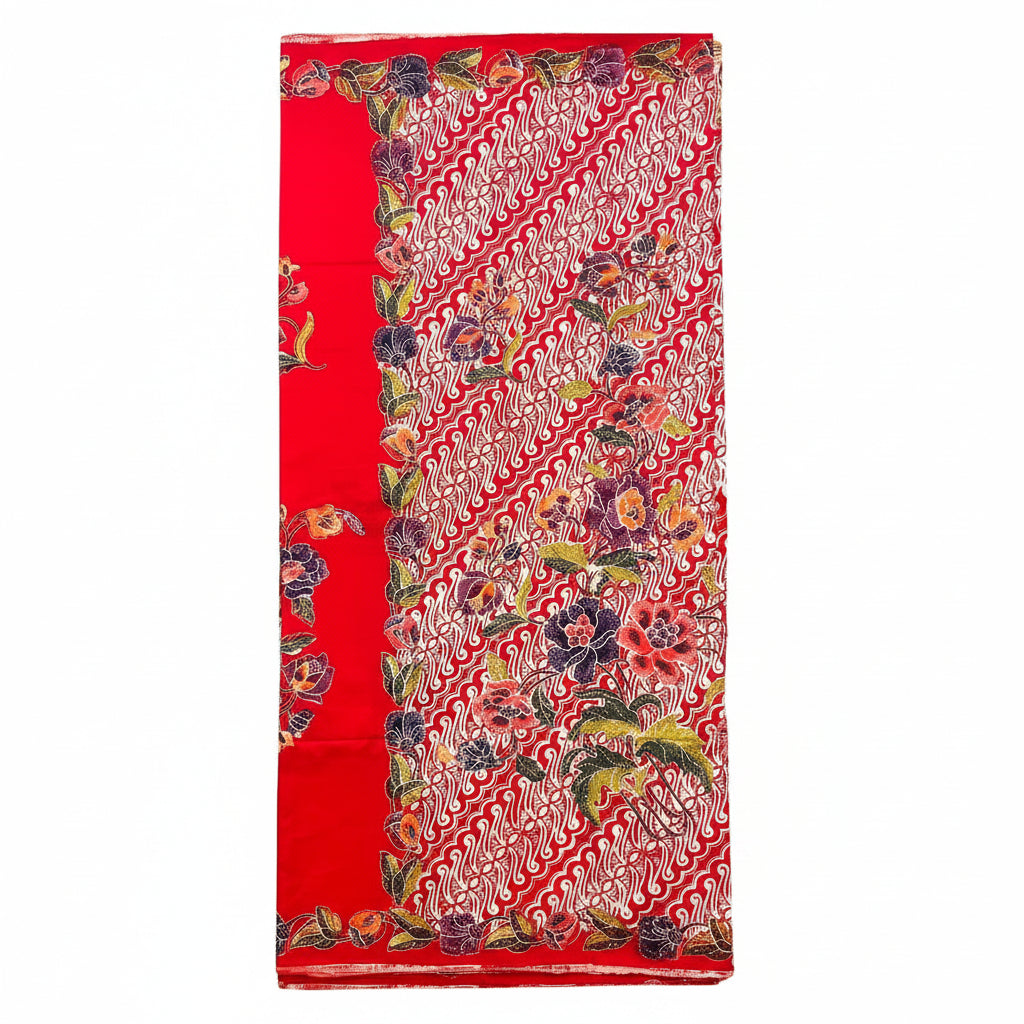 Hand Draw Batik Fabric HDBF-2M-RED-A7004