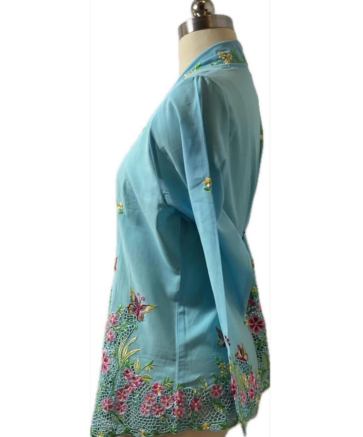 Premium Peranakan Top PPT-L-BLUE-B666001