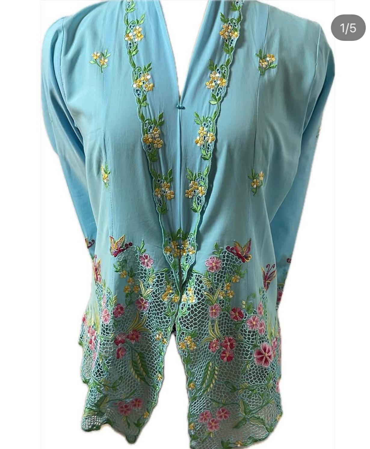 Premium Peranakan Top PPT-L-BLUE-B666001