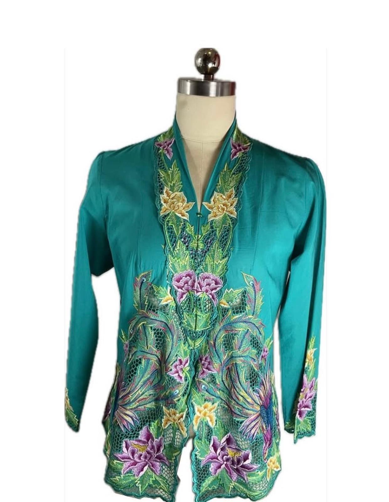Premium Peranakan Top PPT-L-TURQUOISE-B666010