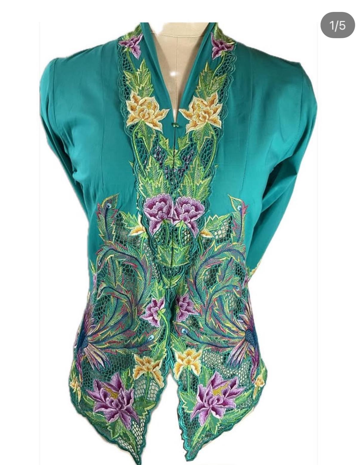 Premium Peranakan Top PPT-L-TURQUOISE-B666010