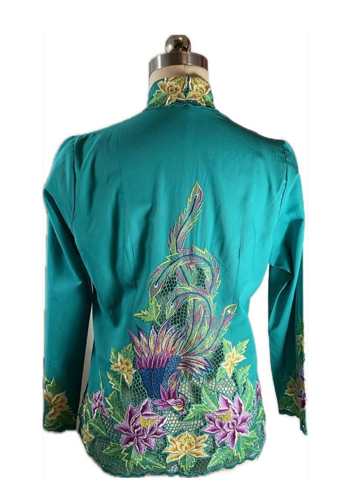 Premium Peranakan Top PPT-L-TURQUOISE-B666010