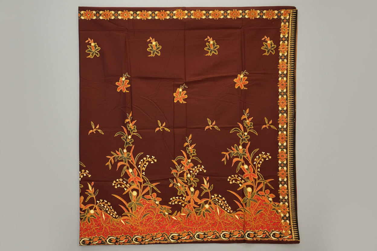 Hand Draw Batik Fabric HDBF-2M-MAROON-8001