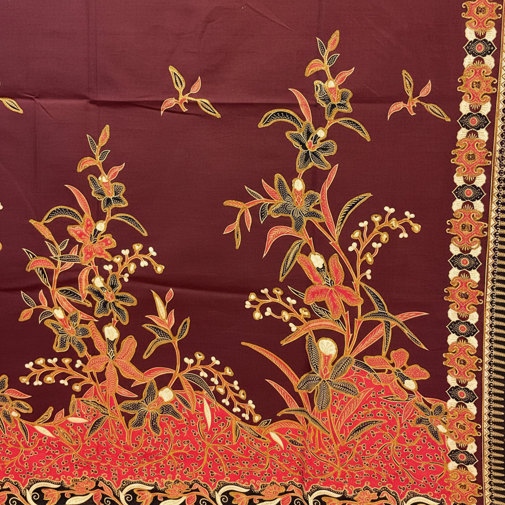Hand Draw Batik Fabric HDBF-2M-MAROON-8001