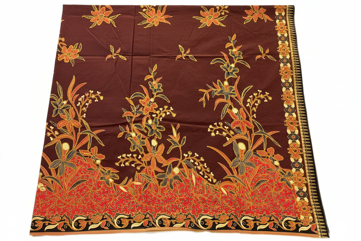 Hand Draw Batik Fabric HDBF-2M-MAROON-8001