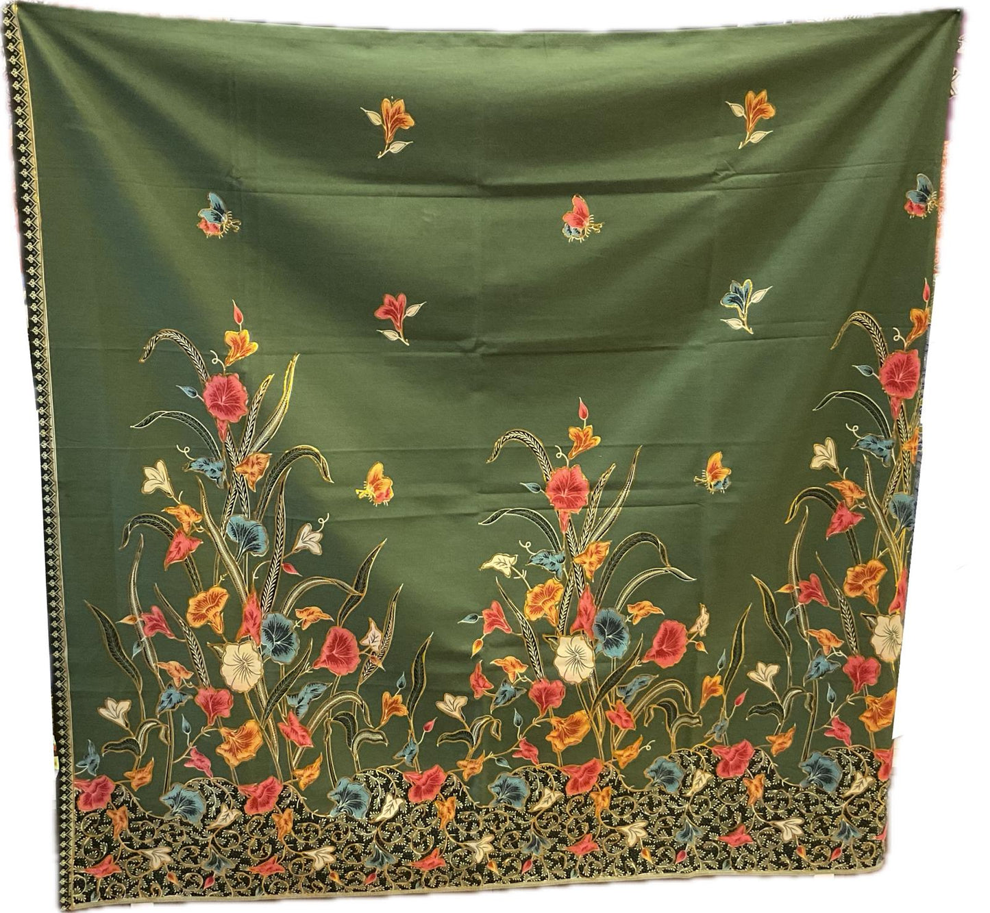 Hand Draw Batik Fabric HDBF-2M-GREEN-8007