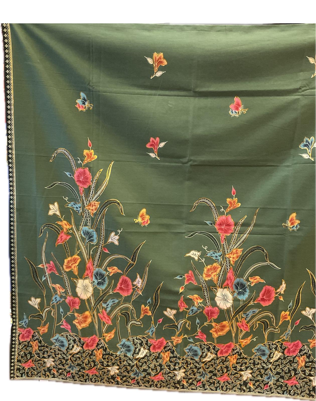 Hand Draw Batik Fabric HDBF-2M-GREEN-8007