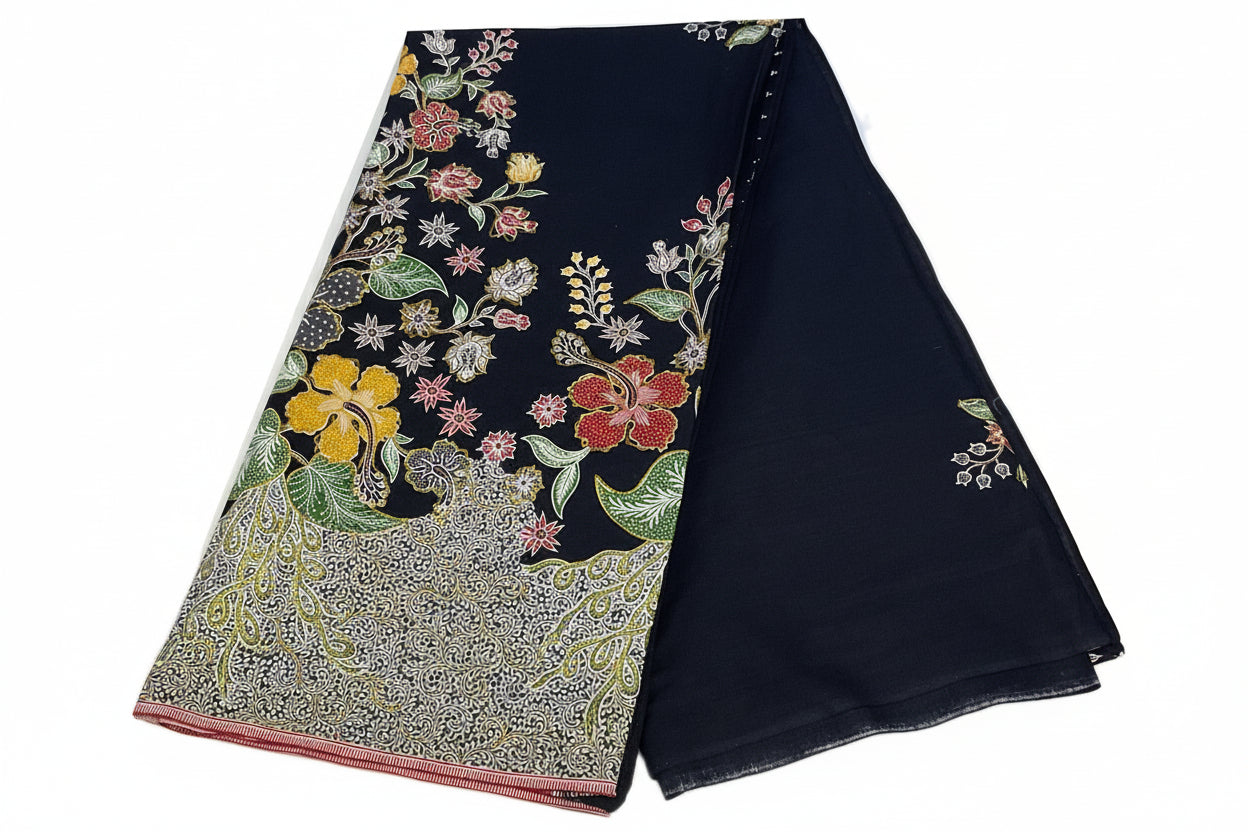 Hand Draw Batik Fabric HDBF-2M-BLACK-8002