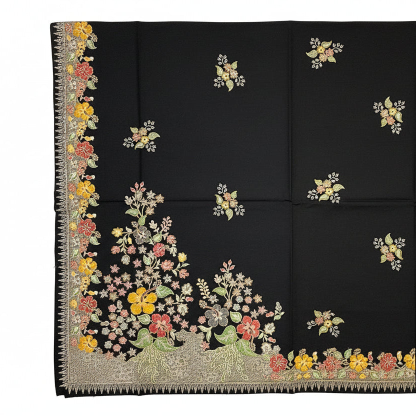 Hand Draw Batik Fabric HDBF-2M-BLACK-8002
