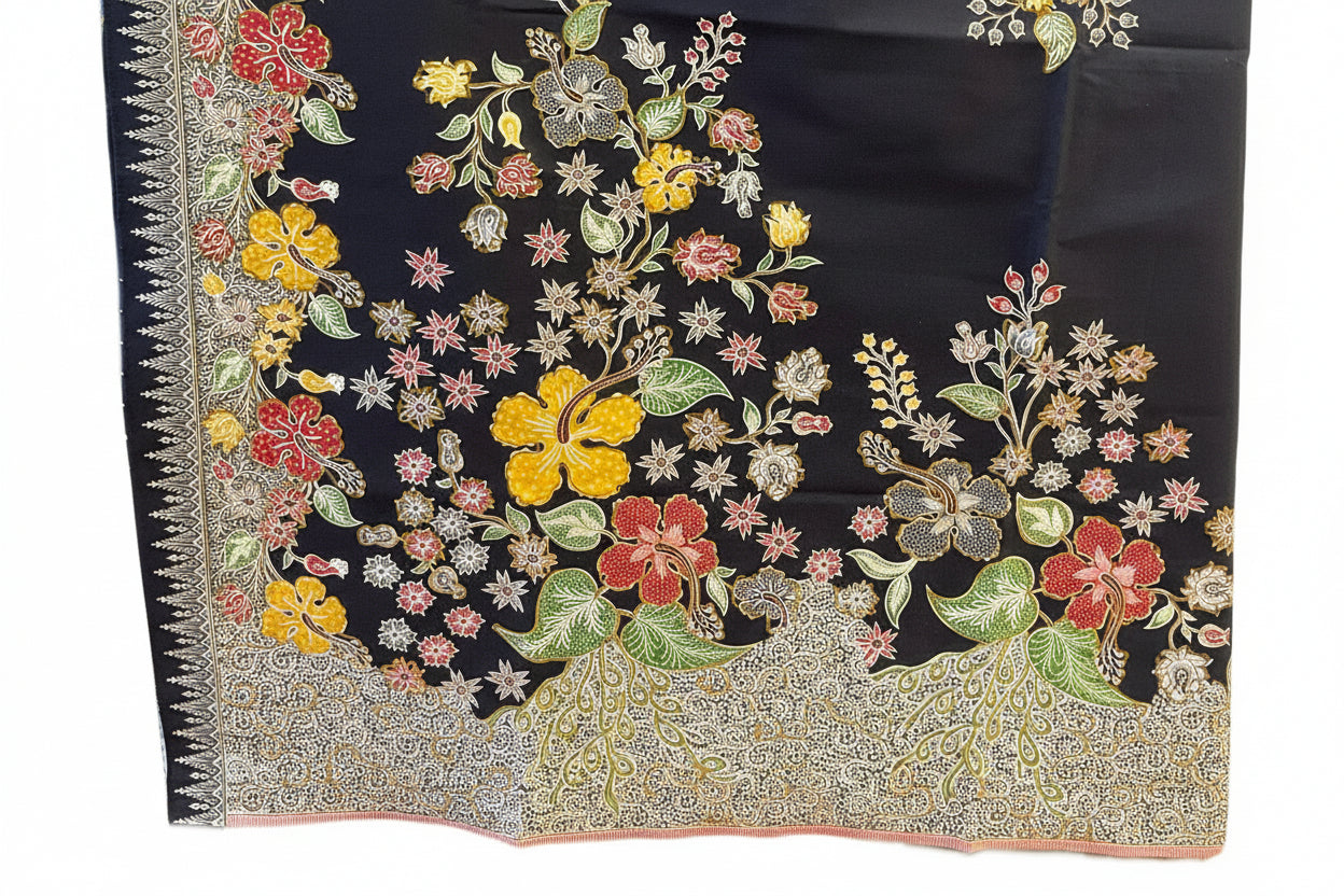 Hand Draw Batik Fabric HDBF-2M-BLACK-8002