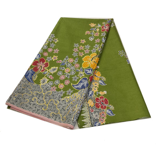 Hand Draw Batik Fabric HDBF-2M-GREEN-8016