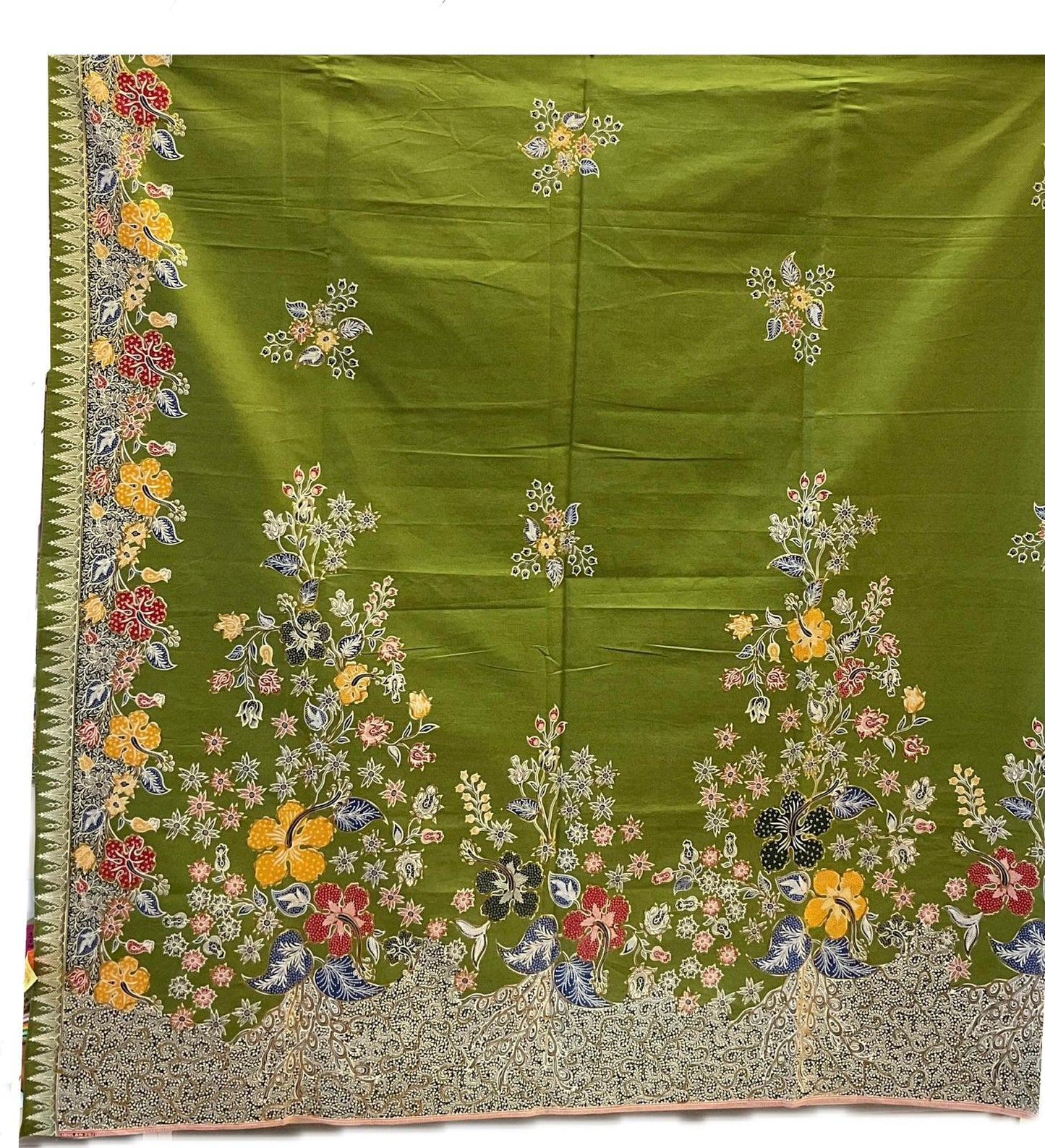 Hand Draw Batik Fabric HDBF-2M-GREEN-8016
