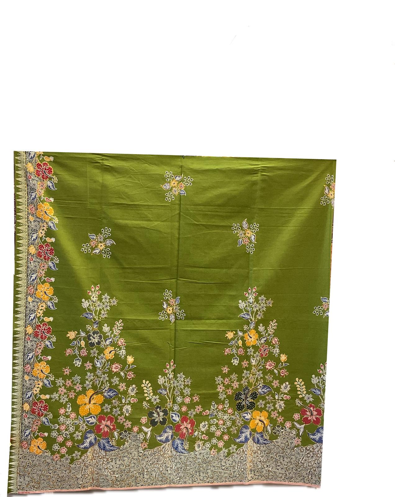 Hand Draw Batik Fabric HDBF-2M-GREEN-8016