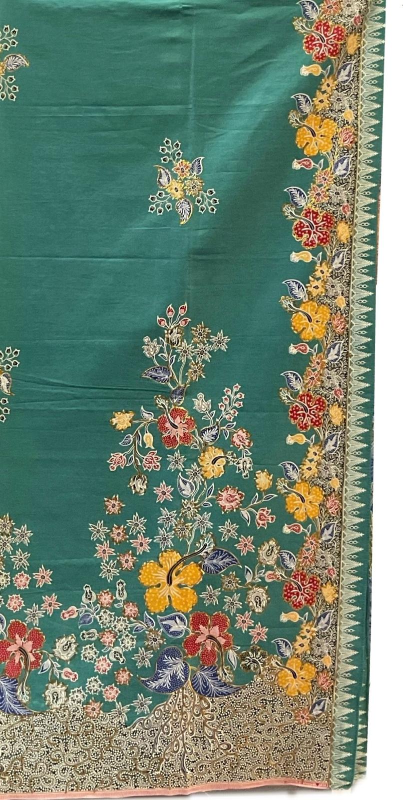 Hand Draw Batik Fabric HDBF-2M-TURQUOISE-8017