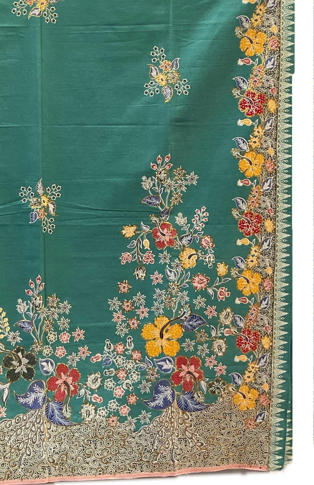 Hand Draw Batik Fabric HDBF-2M-TURQUOISE-8017