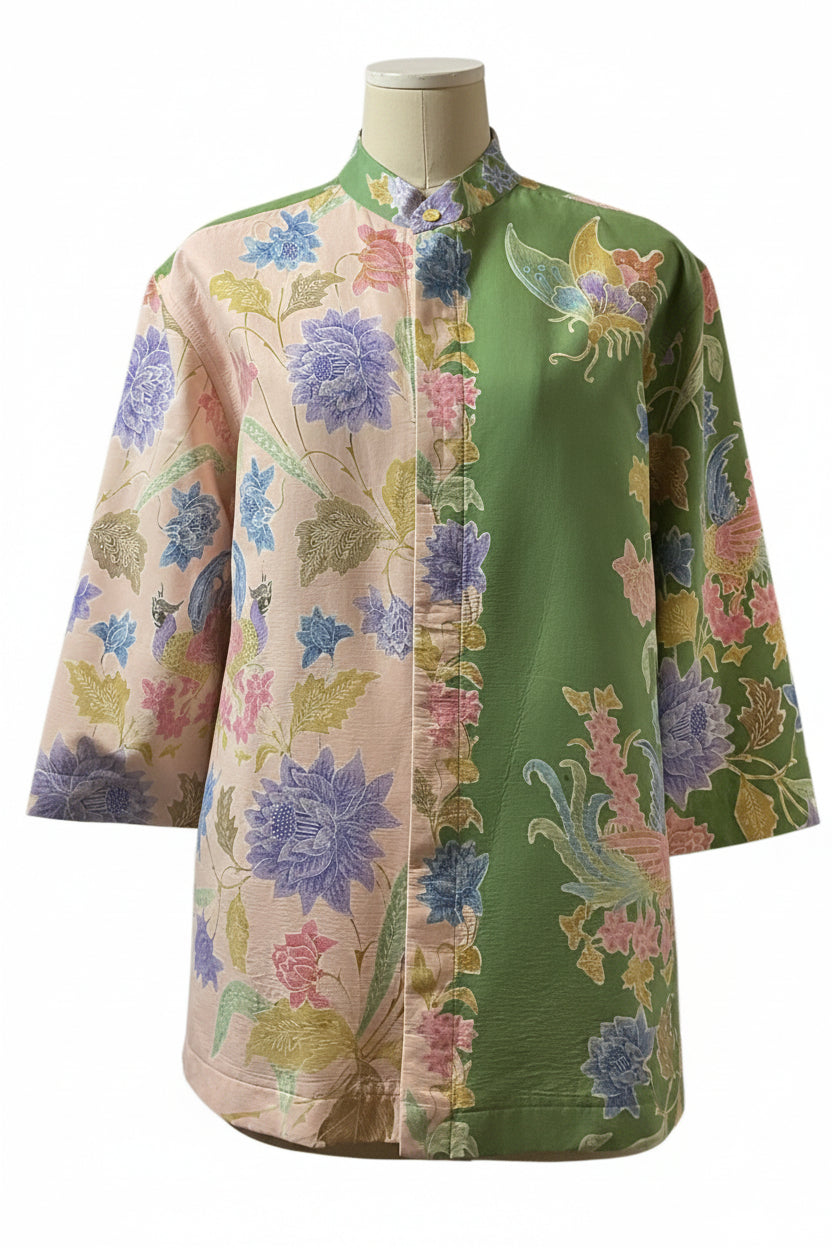 Mens Batik Top MBT-L-PEACH/GREEN-22017