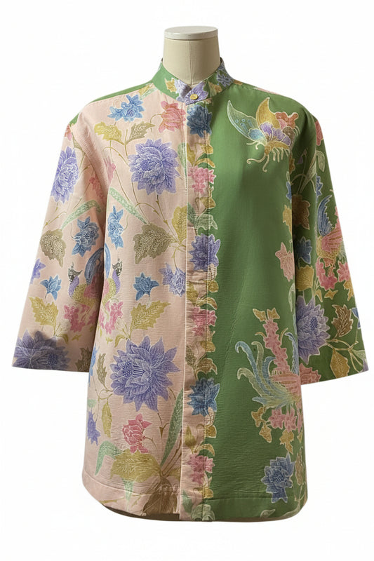 Mens Batik Top MBT-L-PEACH/GREEN-22017
