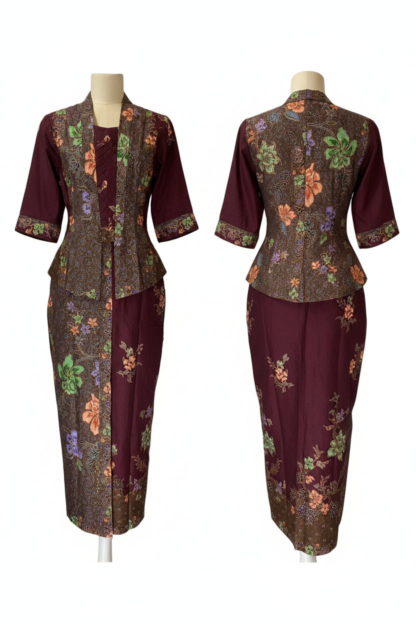 Ladies Kebaya Full Set LBT-L-MAROON-KBY-A-777001