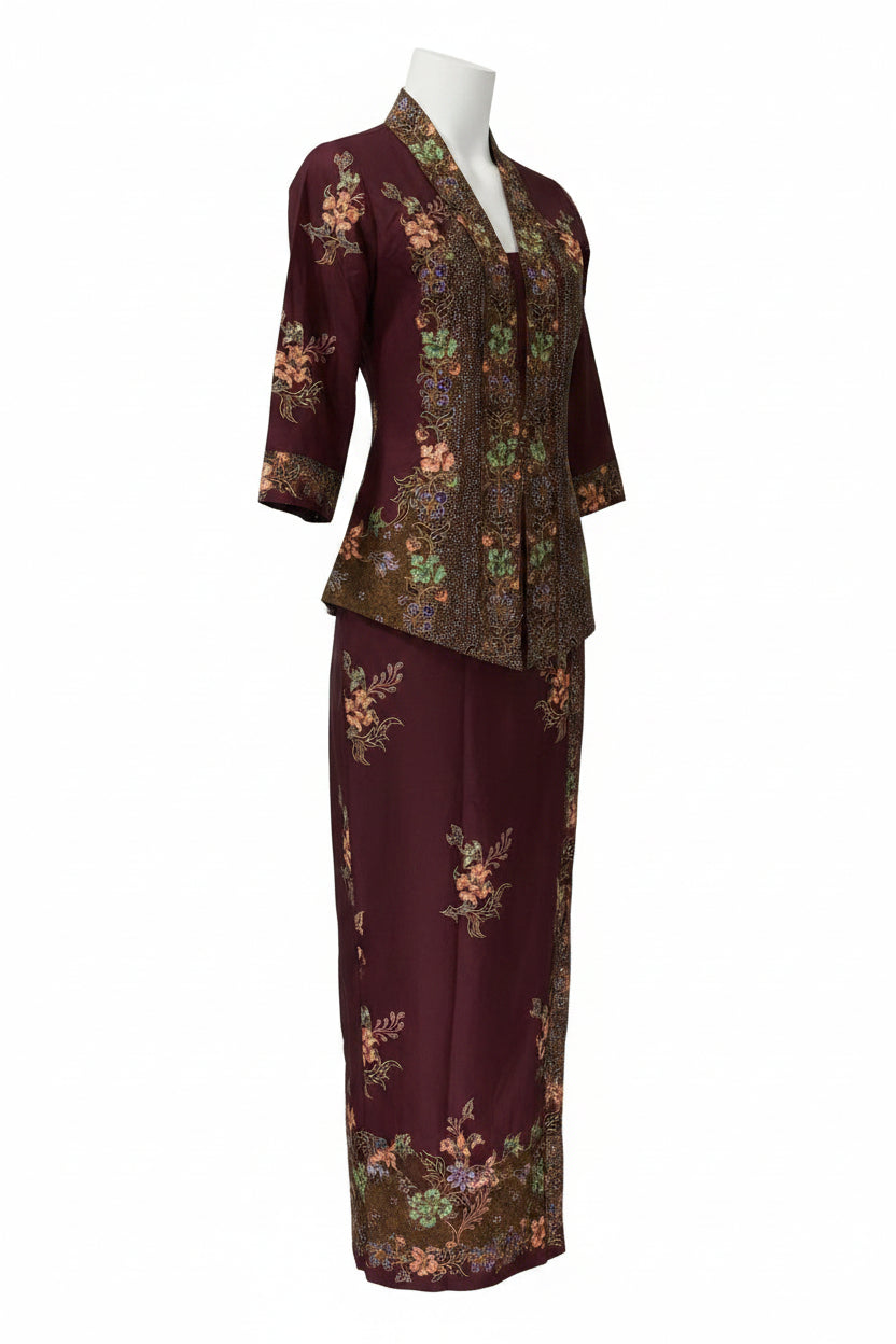 Ladies Kebaya Full Set LBT-L-MAROON-KBY-A-777001