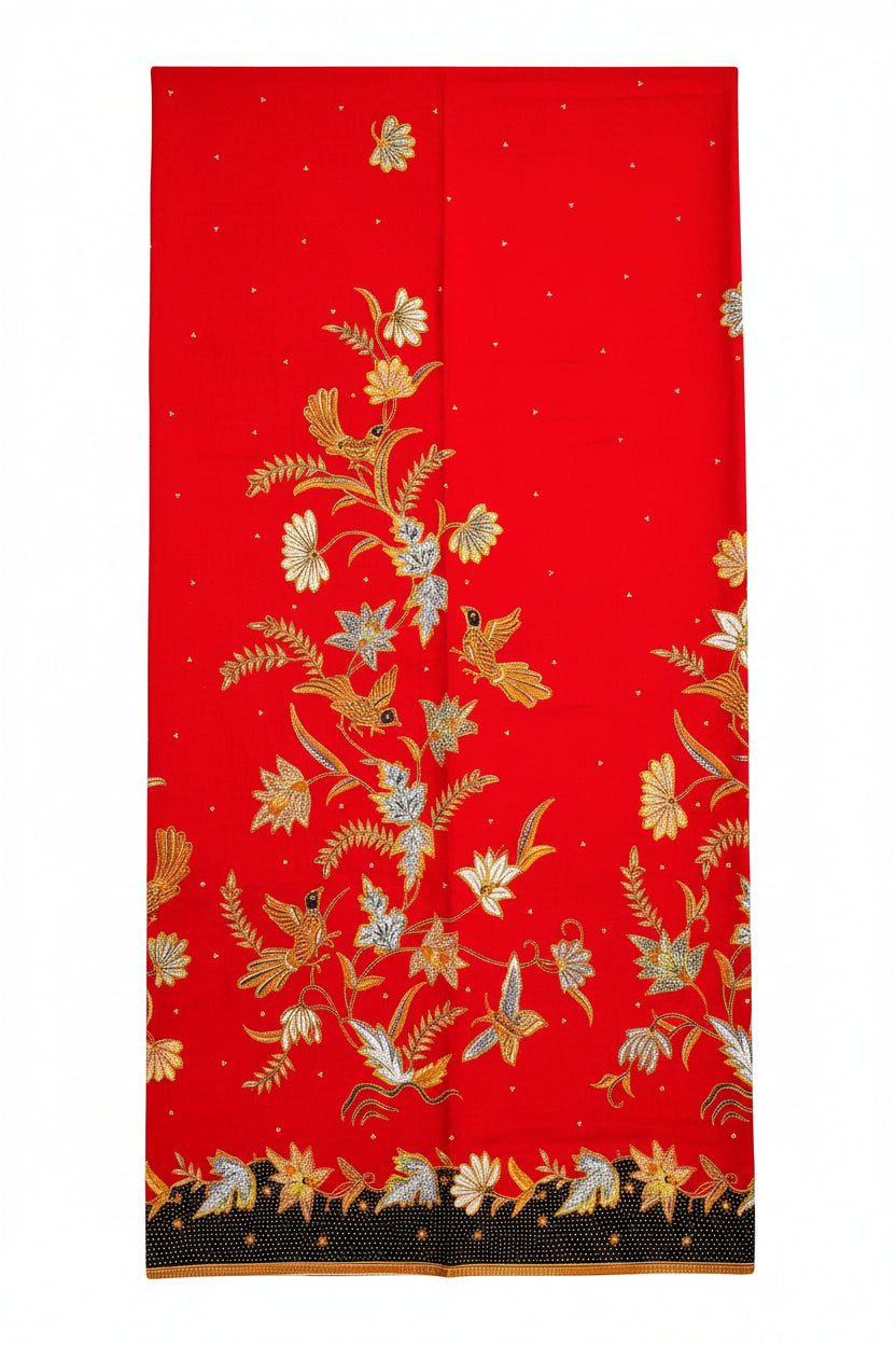 Hand Draw Batik Fabric HDBF-2M-RED-8031