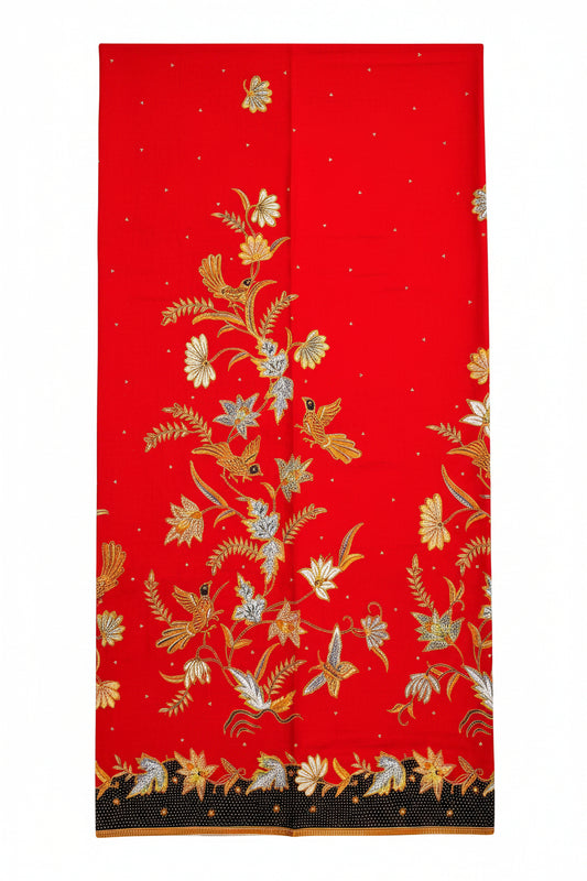 Hand Draw Batik Fabric HDBF-2M-RED-8031