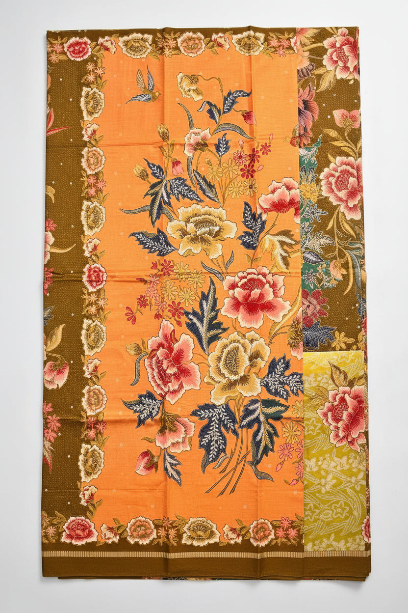 Hand Draw Batik Fabric HDBF-2M-ORANGE-A70023