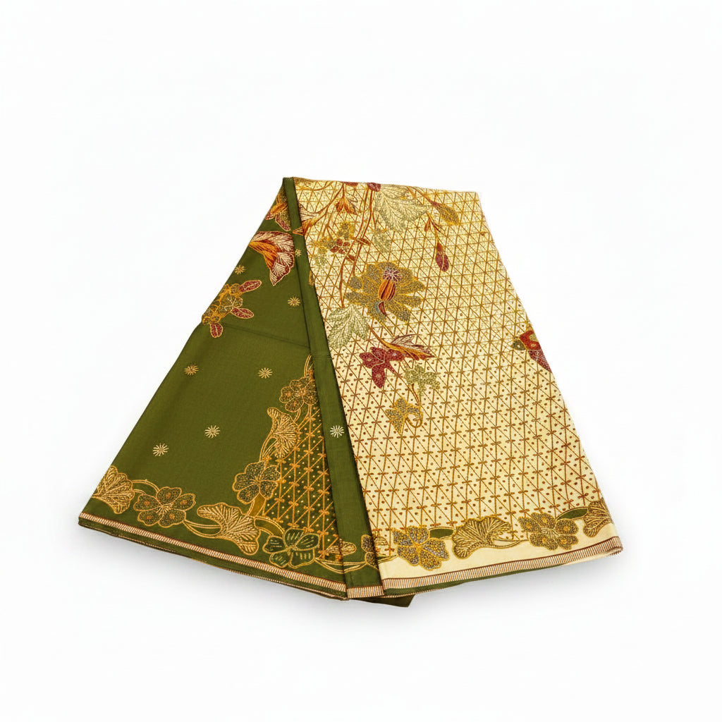 Hand Draw Batik Fabric HDBF-2M-GREEN-A70027