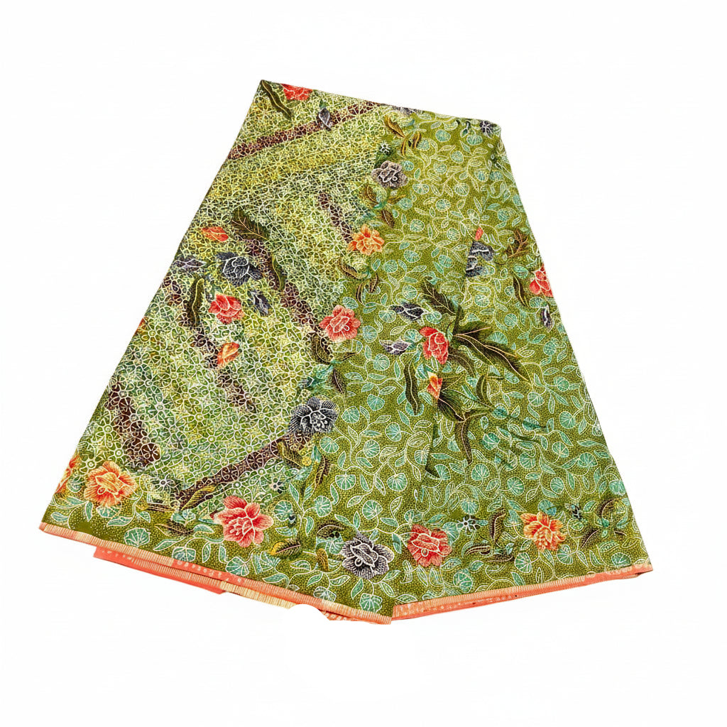 Hand Draw Batik Fabric HDBF-2M-GREEN-A15013