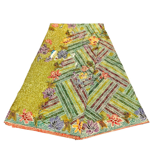 Hand Draw Batik Fabric HDBF-2M-GREEN-A15017