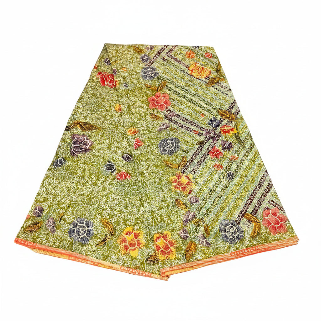 Hand Draw Batik Fabric HDBF-2M-GREEN-A15013